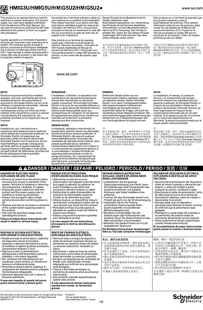 schneider施耐德Harmony GTU - HMIG3U _ HMIG5U _ HMIG5U2 _ HMIG5U2● Box Module_ 快速入门指南
